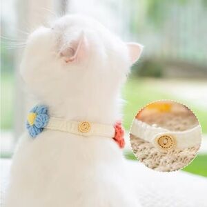 Cat or Dog Colorful Flower Motif Collar Handmade Crochet Safety Stretch NWT